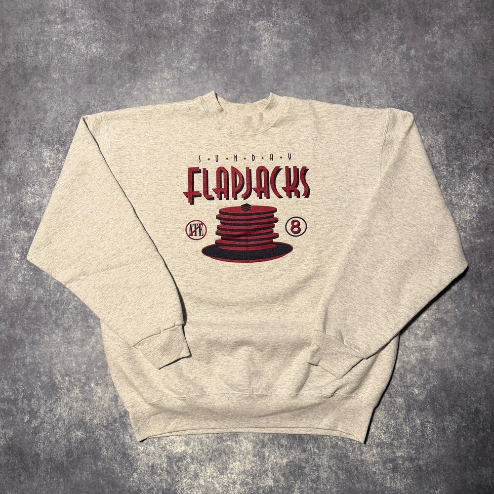 Vintage Sunday Flapjacks Crewneck Sweatshirt Mens XL Gray Made in USA Pancakes